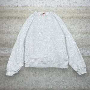 Vintage 90s Fruit of the Loom Sweatshirt Mens L Light Grey Blank Heavy Cotton